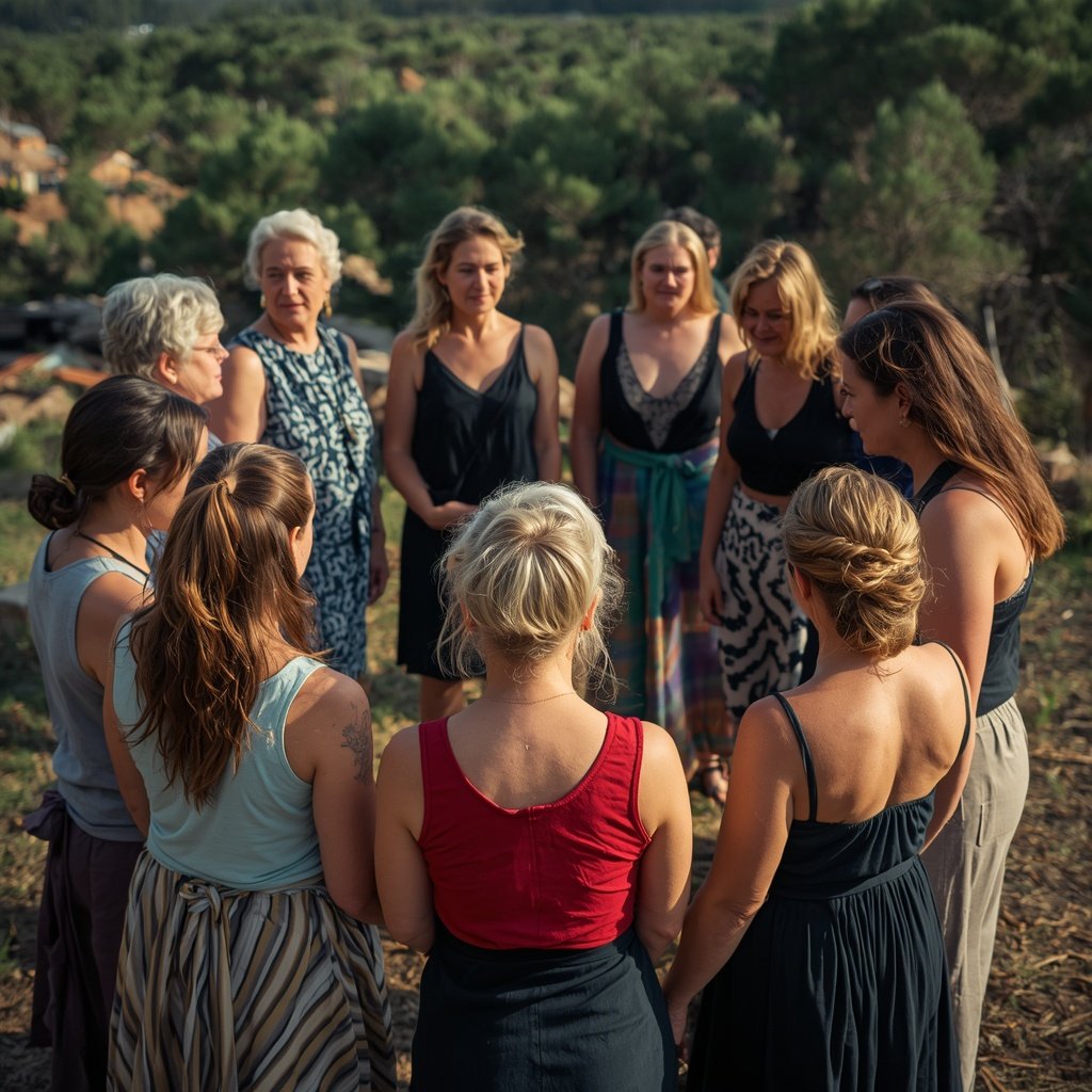 cercle Cercle de femmes en pleine nature lors d'une retraite de constellations familiales